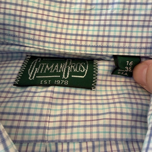 Gitman Bros USA Made Plaid Button Down Shirt 16/35 purple blue white - Picture 3 of 7